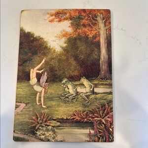 Vintage Art Print with Frogs and Dancer